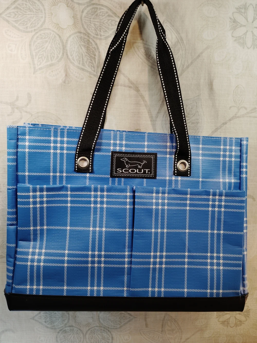 Scout Blue Plaid Shoulder Tote with Black Handles & Top Zipper - Picture 1 of 5